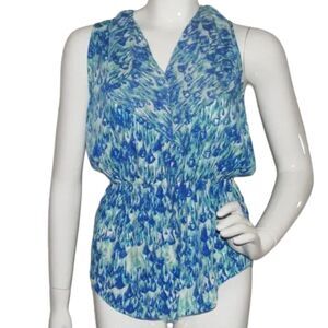 RED SAKS FIFTH AVE Top, S, Blue, Sleeveless, Ruffle collar, Poly, Summer